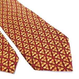 Ermenegildo Zegna Red Orange Geometric Floral Print Silk Tie‎